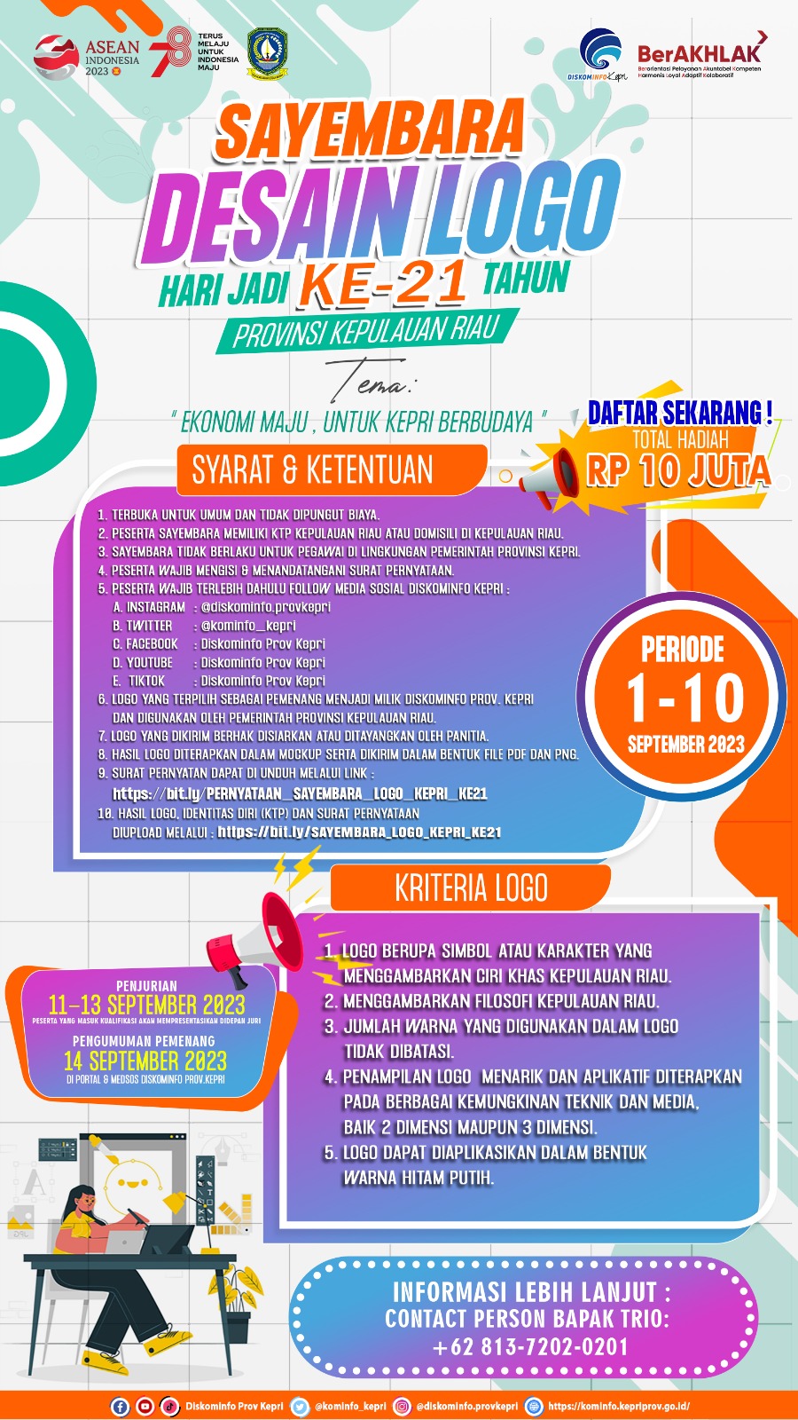 Diskominfo Kepri Ajak Masyarakat Ikut Sayembara Desain Logo Hari Jadi ke-21 Kepri. Total Hadiah Rp10 Juta